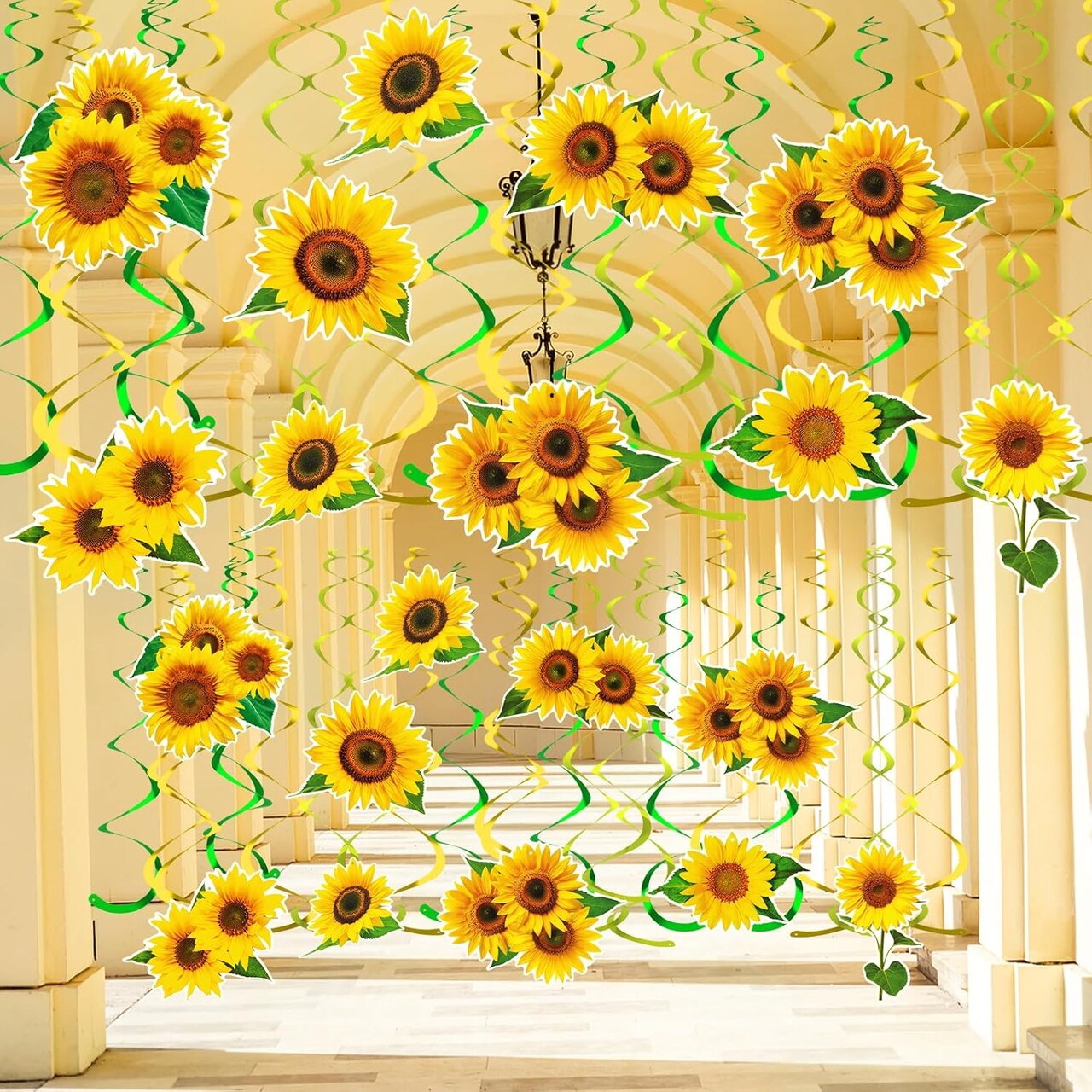 54 Pcs Sunflower Hanging Swirls Decorations Sunflower Party Supplies Sun Flowers Hanging Ceiling Wall Decor for Birthday Party Baby Shower Sunflower Decorations Spring Summer Hanging Swirls